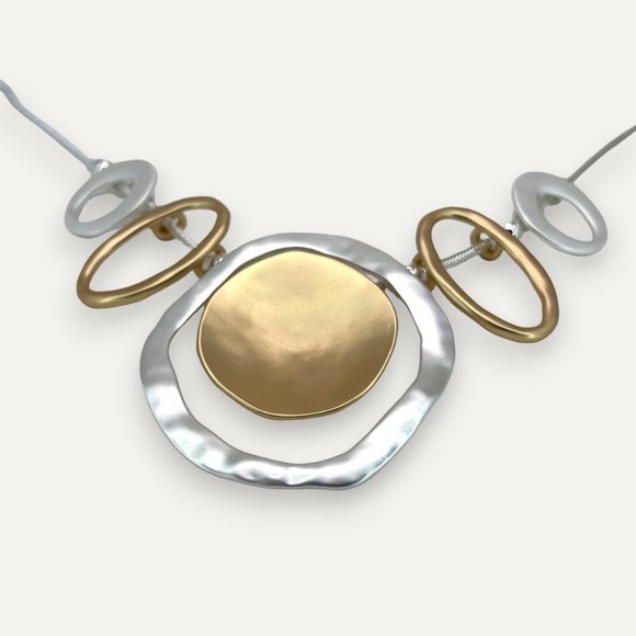 Necklace, Gold & Silver Tone, 18"-20", Vintage Hammered Designs, Snake Chain - Picture 3 of 5